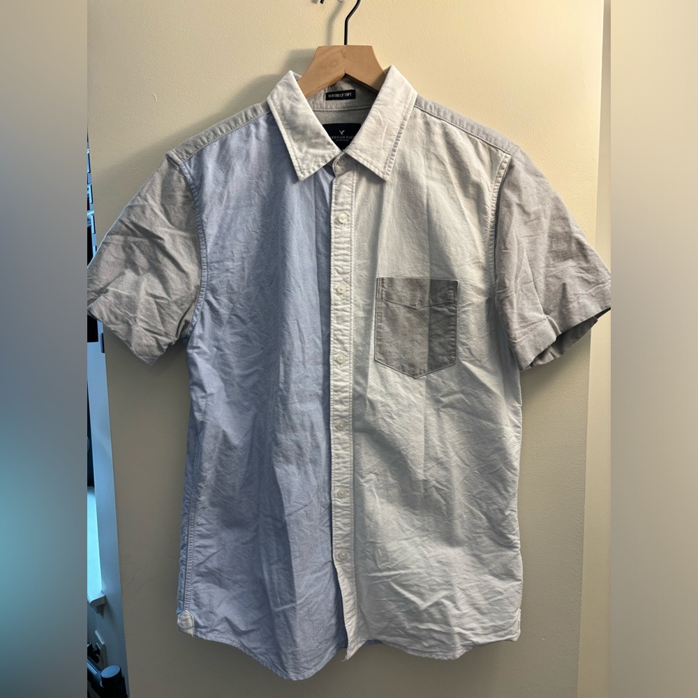American Eagle Short Sleeve Tri-Colored Button Down